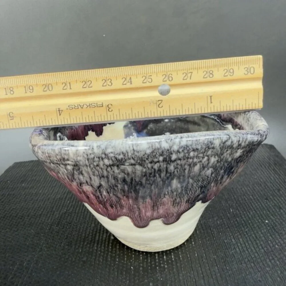Vintage Hand Made Studio Art Pottery Signed‎ Lisa Heavy Drip Glaze Salsa Dish